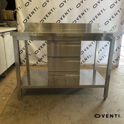 MADIAL - Table inox 3 tiroirs
